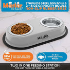 Master Pet Supply Double Dog Bowls Set with Elevated Base and 2 (8 oz) Stainless Steel Removable Dishes (Light Gray) – Double Cat Food Water Bowl, Dog Puppy Food Bowl Set, Rust Resistant