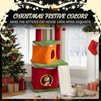 VINGLI 48.5IN Christmas Themed Plush Cat Tree, Multi-Level Cat Tower with 2 Cat Condos, Top Reindeer Antler Perch, Sisal Ramp Scratching Board & Posts, Large Indoor Cat Tree Activity Center Kittens