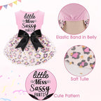 Little Miss Sassy Pants Dog Dress with Leopard Print Bowknot Dog Clothes for Small Medium Large Dogs Girls Boys Cats Outfit Apparel