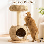 Modern Solid Wood Cat Tree Tower for Indoor Cats Large Adult, 30 inch Corner Small Cat Tree with Handmade Rattan Cat Bed, Luxury Aesthetic Cat Tree with Rattan Cave, Scratching Post