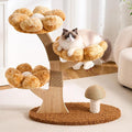 Aesthetic Flower Cat Tree Tower for Indoor Cats, 37" H Modern Cat Tree with Wood Sculpted Branch Scratching Post, Washable Flower Cat Beds, Mushroom Scratcher & Interactive Squeaky Toy, Brown