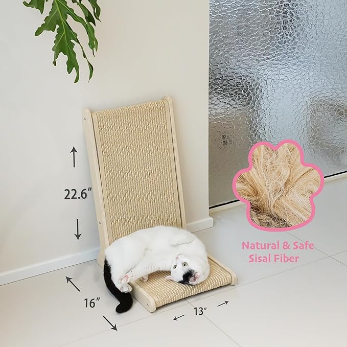 Cat Scratcher – 22.66 Inch Vertical Sisal Cat Scratching Post, Wood Frame 105° Scratch Pad for Indoor Cats, Furniture Protector for Sofa Couch
