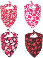 ADOGGYGO 4 Pack Valentine Dog Bandana Triangle Pet Scarf Red Pink Heart Pattern Valentine Bandanas for Large and Extra Large Dogs Pets (X-Large)