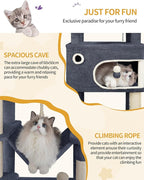 79.9 inch Cat Tree for Indoor Cats, Multi-Layer Scratching Post with Large Platform, 2 Caves, 7 Sisal Posts, Pompoms, Cat Basket, Hammock, Suitable for Cats, Dark Gray MS20318SG