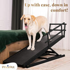 Dog Ramp for Bed with Safety Rails for High Beds up to 37" – Extra Wide 19.5" Adjustable Dog Bed Ramp for Large Dogs up to 200 lbs – Solid Birchwood, Non-Slip Rubber Surface, Foldable Design – Black