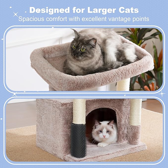 Hey-brother Cat Tree Tower, Scratching Posts with Extra Large Platform, Specious Condo, 2 Cozy Hammocks, Self-Grooming Brush for Indoor Adult Cats, Maine Coon 51.1 inches, Muchroom MPJ070MU
