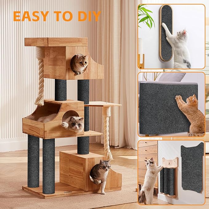 100"x16" Cat Scratch Protector Cat Anti Scratch Furniture Mat Carpet Trimmable Self-Adhesive Pad Strong Viscose Couch Protector Dark Grey