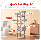77-Inch Tall Cat Tree for Indoor Cats, Multi-Level Large Cat Tower with 4 Hammocks, 2 Padded Perches, Cat Condo, Sisal Scratching Posts and Hanging Toys for Large Adult Cat, Light Grey