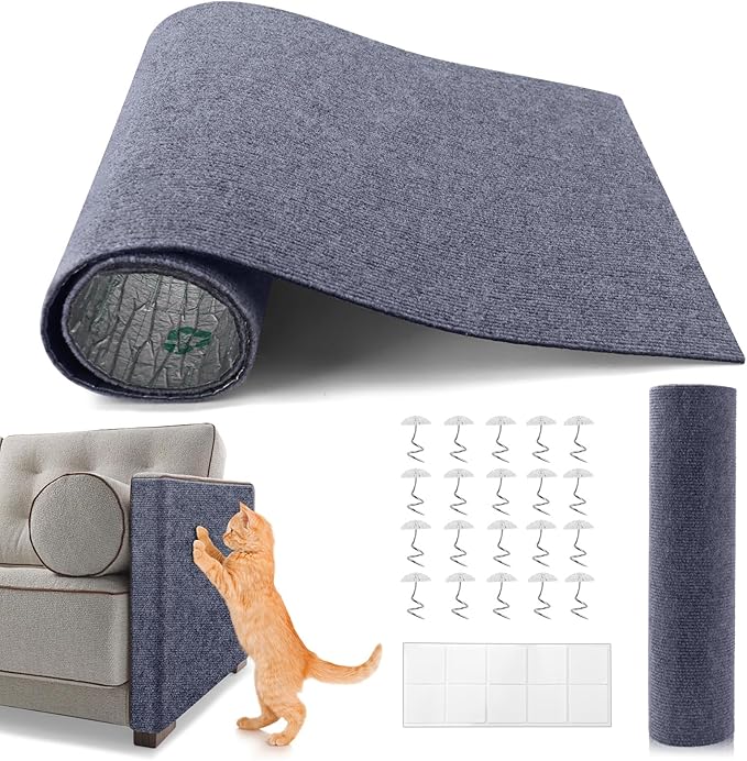 Cat Scratch Protector for Furniture - Self-Adhesive Anti-Scratch Tape for Sofa, Walls, Floors, and More - Durable & Pet-Friendly,39.3”X 15.8”, Includes Nano Adhesive and Fixing Nails (Gray)