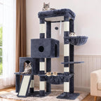 Hey-brother Cat Tree Tower, Scratching Posts with Big Platform, 2 Condos, Spacious Hammock, Cozy Basket, Sisal Board for Indoor Large Adults, 50 Inches Progressive Climbing House, Smoky Gray MPJ071G