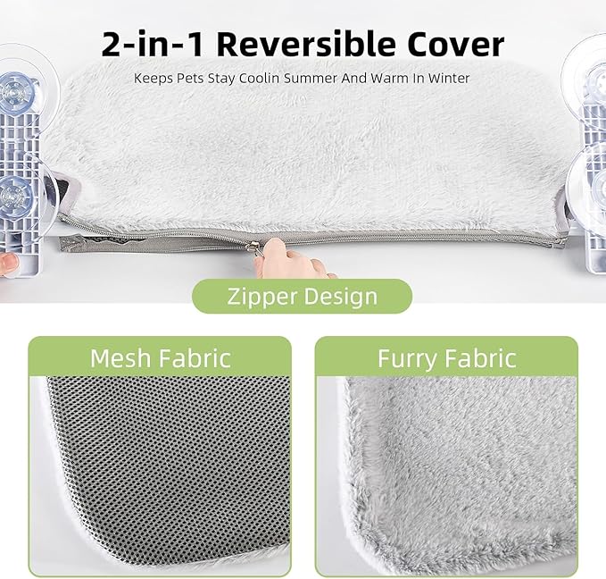 2PCS Replacement Cover for Cat Window Perch, L Size Cordless Cat Window Hammock Bed Accessories, Reversible Breathable/Warm Seat Cover for Inside (Grey, 23.6''L×11.8''W)