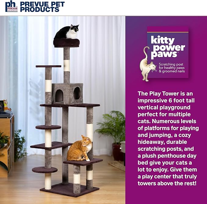 Prevue Pet Products Cat Tree Extra Tall 60in Multilevel Durable Cat Scratching Post & Jumping Platform Space Saving Cat Condo Pet Play House and Hideaway for Indoor Cats, Purple