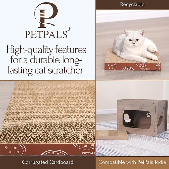 Petpals 4-Pack Cat Cardboard Scratcher, Corrugated Scratcher Replacement, Scratching Pad, Sofa Couch Furniture Protectors from Cat Scratching (4-Pack Replacement)