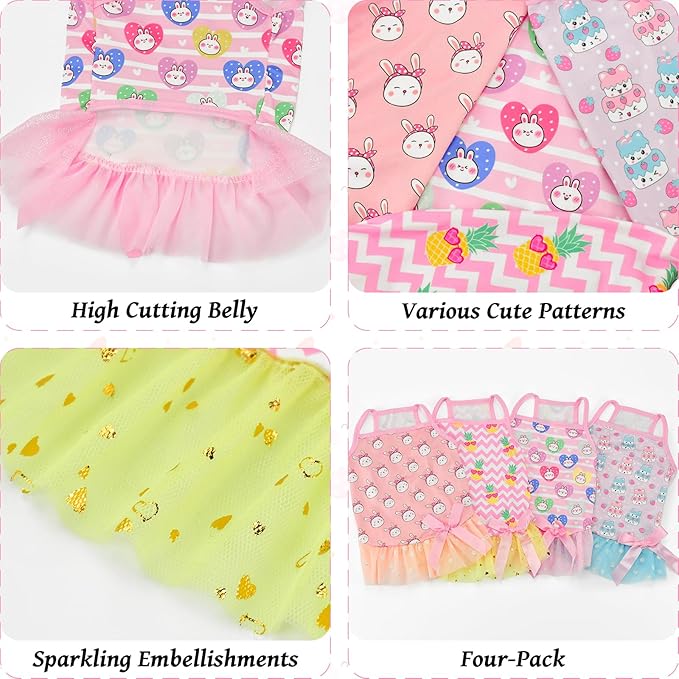 4 Pack Dog Slip Dresses Adorable Hand-Painted Pattern Puppy Dresses Summer Holiday Pet Clothes for Small Dogs (S)
