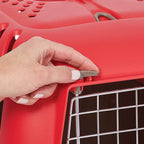 MidWest Homes for Pets Spree Travel Carrier – Hard-Sided Dog & Cat Carrier, Small Pet Travel Crate with Handle, Ventilated Design, Easy Assembly, 19-Inch, Red