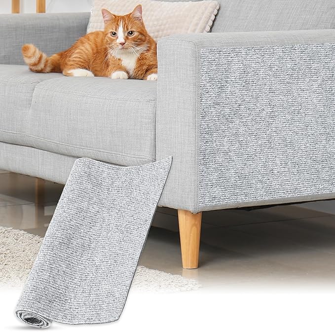 uxcell Self-Adhesive Cat Scratching Mat, 1 Roll 23.6" x 11.8" Couch Protector from Cat Claws for DIY Sofa, Wall, Doors, Cut Anti Cat Scratch Pad Carpet Mat, Light Gray