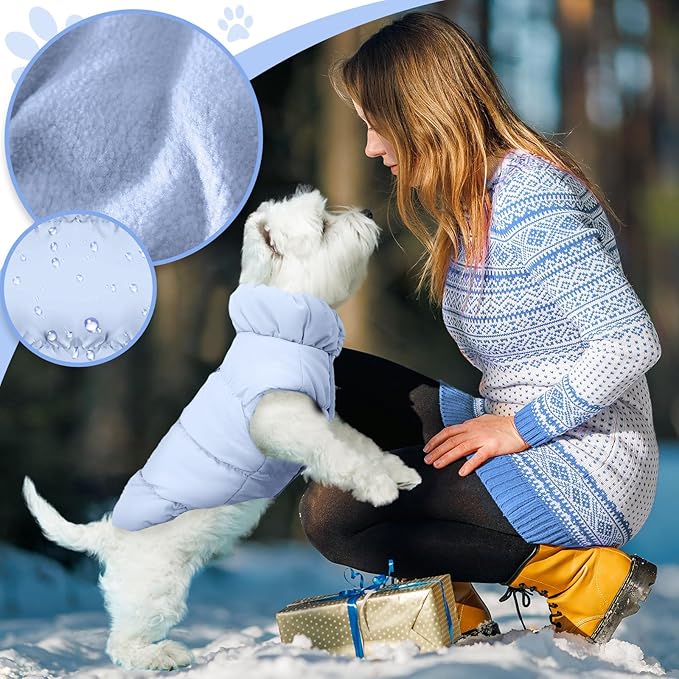 Winter Warm Dog Jacket for Small Medium Dogs Cat Cold Weather Coats with Harness Paded Dogs Fleece Vest Waterproof Windproof Dog Snow Jacket Pet Puppy Clothes (Light Blue,XXL)