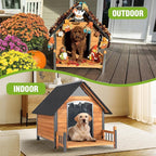 GUTINNEEN Heated Outdoor Dog House Insulated Weatherproof Dog Kennel for Large Breed with All-Around Metal Frame, Anti-Bite Dog Shelter with Porch (Brown, 50.9'' Large)