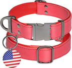 ADITYNA Red Leather Dog Collar with Metal Buckle - Heavy-Duty, Adjustable for Medium & Large Dogs (Red, Fits 15-21" Necks)