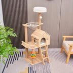 Cat Tree, Wood Cat Tree Tower for Indoor Cats, 47.3" Modern Cat Tower with Sisal-Covered Scratching Posts and Top Perch，Cat Condo with Acrylic Hammock for Small Large Cats