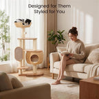 Modern Cat Tree，Cat Tower with Scratching Post, Handwoven Pumpkin Nests and Baskets,Sisal Blanket