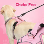 Funfox Dog Harness No Pull, Adjustable Pet Vest Harness, Super Soft Material with Vertical Handle Easy Control, Reflective Night Walking, 2 Leash Clips for XLarge Dogs, Pink, XL