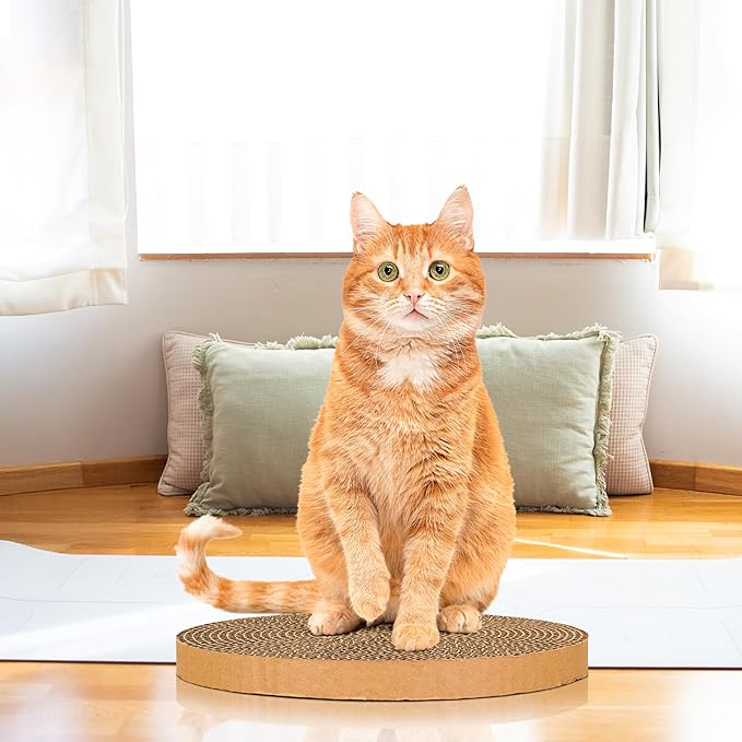 Scratch and Spin Cat Scratcher Replacement Pads for Active Play, Natural Recycled Corrugated Cardboard, Supports Pet Behaviors, Relieves Stress - 3 Count