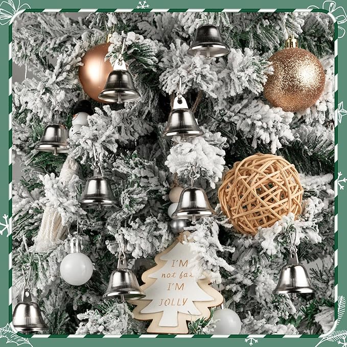 Craft Bells 12 Pcs Small Brass Bells for Crafts, Vintage Silver Hanging Jingle Bells with Spring Hooks for Wind Chimes, Dog Training Doorbell, Mission Project, Wedding, Christmas, Easter & Home Decor