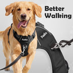 Funfox Dog Harness for X-Large Dog No Pull, Adjustable Pet Vest Harness, Vertical Handle Easy Control with 2 Leash Clips, Soft Material, Reflective Safe Night Walking for X-Large Size, Black, XL