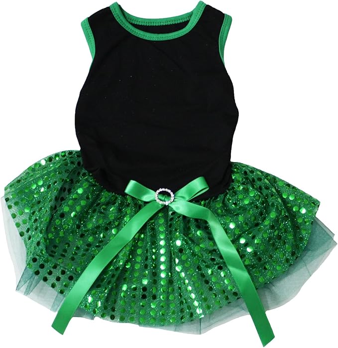 Petitebella Plain Sequins Tutu Puppy Dog Dress (Black/Green, XXX-Large)