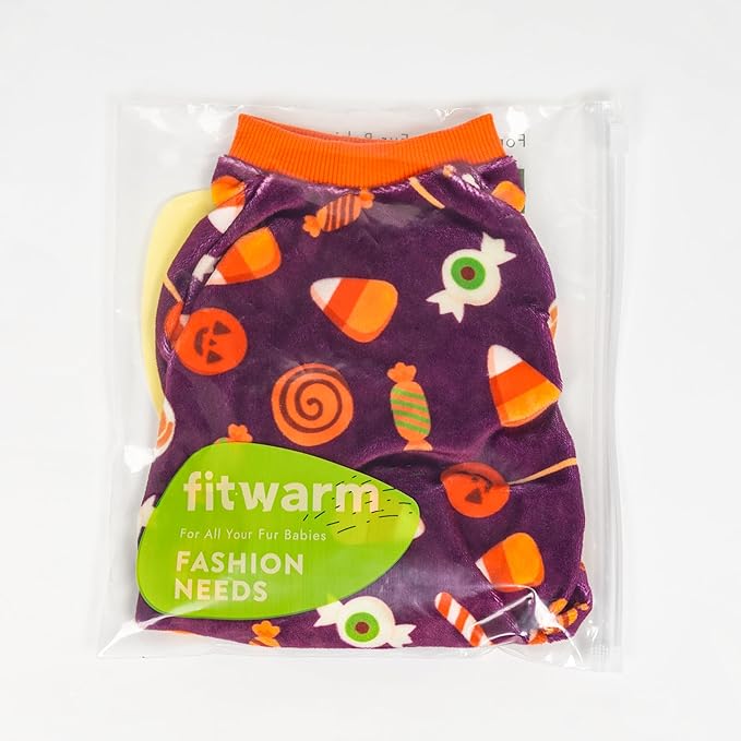 Fitwarm Halloween Candy Dog Pajamas, Funny Costumes for Small Dogs Boy Girl, Pet Outfit, Purple, Orange, XS