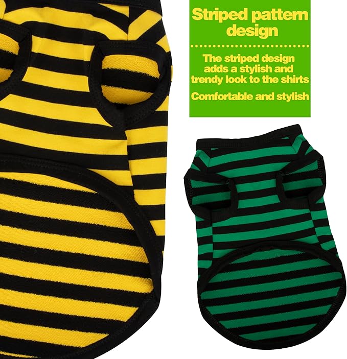 Paiaite 6-Piece Striped Shirt Set: Sleeveless Cotton Puppy Dog Shirts, Breathable Pet Apparel Tank Tops, Colorful Sweatshirts for Small & Medium Dogs (XS)