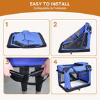 JESPET Soft Dog Crates Kennel for Pets, 3 Door Soft Sided Folding Travel Pet Carrier with Straps and Fleece Mat for Dogs, Cats (Royal Blue, X-Large(36" L x 24" W x 27" H))