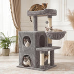 Modern Cat Tree with Scratching Posts, Cat Bed, Hammocks & Condos – Multi-Level Cat Tower for Playful Cats, 36" Modern Cat Tree Tower, Grey