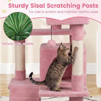 PETSITE 52-inch Cat Tree, Multi-Level Cat Tower with Sisal Scratching Posts, 2 Comfy Condos, Plush Padded Soft Top Perch, Dangling Balls, and Climbing Ladder, Ideal for Indoor Cats (Pink)