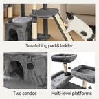 Amazon Basics Large Cat Tree Tower, Multi-Level Activity Center with 2 Large Condos, Multiple Sisal Scratching Posts and Hanging Pompoms, Gray, 68 Inches