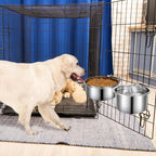 2 Pcs Large Pet Dog Food Water Bowl for Cage Stainless Steel Non-Spill Kennel Hanging Cats Bowls with Clamp Holder Crate Feeder Dish for Medium Large Dogs Huge Pets (7.1x3.7'' & 7.1x2.5'')