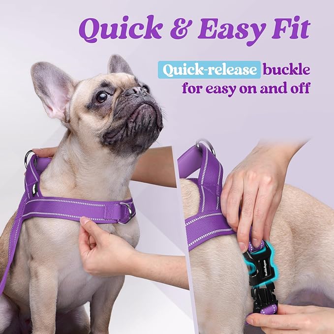 rabbitgoo Dog Harness No Pull, Quick Fit for Large Dogs with Soft Padded Handle, Chest Adjustable Reflective Pet Vest, No Choke Escape Proof for Walking Training, Purple XL