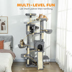 PawHut Flower Cat Tree, 69" Large Cat Tower for Indoor Kittens with 2 Spacious Condos, Sisal Scratching Posts, 2 Hanging Balls, Perches, Ramp, Bed, Dark Gray