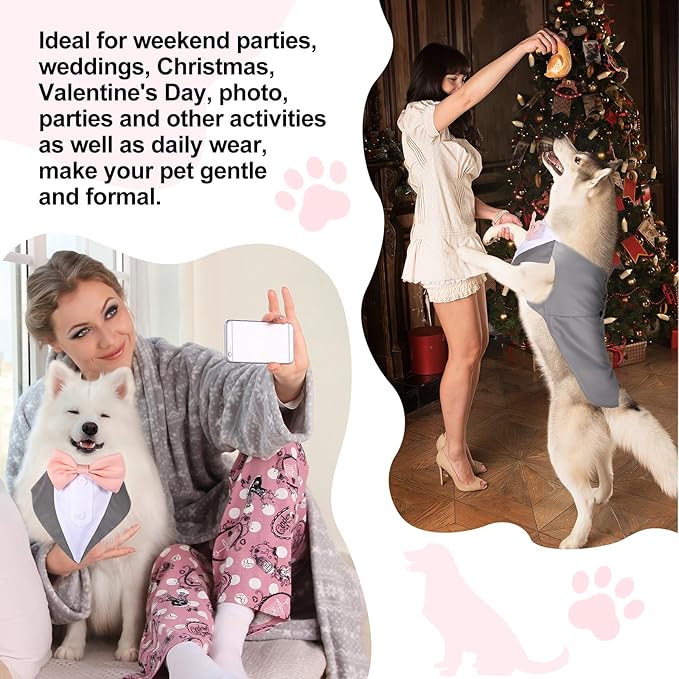 Weewooday Dog Tuxedo and Bandana Set Dogs Formal Tuxedo Pet Wedding Party Suit Wedding Bow Tie Shirt for Birthday Costumes(Cool Style,Large)