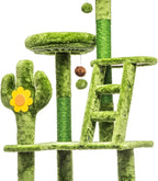 Cat Tree, 72in Indoor Cactus Cat Tree with Transparent Capsule, Sisal Scratching Posts, Plush Perches and Interactive Toys for Kittens and Large Cats, Green