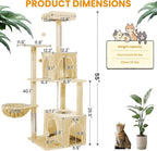 Cat Tree, 54-Inch Cat Tower for Indoor Cats,Plush Multi-Level Cat Condo with Scratching Posts, Basket, Perches,2 Caves,2 Pompoms(Beige)
