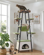 74-Inch Modern Cat Tree Tower for Large Cats, Multi-Level Cat Tower with Scratching Board, Large Perch, Hammock, Removable Pads, Green