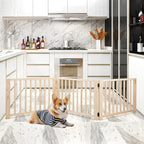 COZIWOW Freestanding Wooden Dog Gate - Indoor Pet Gate with Walk-Through Door, Adjustable and Portable Dog Barrier for Small to Medium Dogs, No Drilling Required, Stylish Wooden Finish,Natural