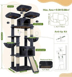 Globlazer 83'' Multi-Level Large Cat Tree Tower for Indoor Cats with Sisal Scratching Post, Hammock & 2 Condos, F83D, Dark Gray