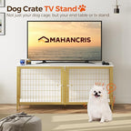 Dog Crate Furniture for 2 Dogs, 43.3" Dog Kennel with Removable Divider, Heavy Sturdy Dog Furniture Style Double Cage for Small Medium Dog, Indoor Pet House End Table, White and Gold