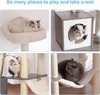 Hey-brother Wooden Cat Tree, 66.1“ Cat Furniture with Scratching Posts, Modern Cat Tower with hammocks, Toys, cat condo, Rustic Gray MPJ120SG