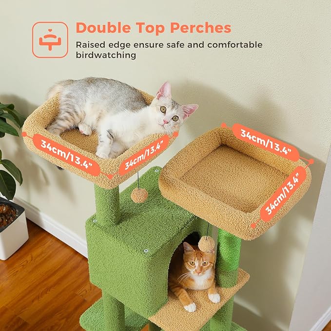 PEQULTI 53" Cat Tree for Indoor Cats, Multi-Level Cat Tower with Cozy Cat Condo Clearance Prime, Green