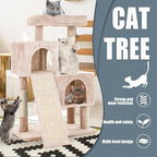 Cat Tree for Indoor Cats, 36in Cat Tower Multi-Level Cat Condo with Sisal Scratching, Scratching Board, Dangling Ball, Extra Large Perch for Cats and Kittens (Beige)