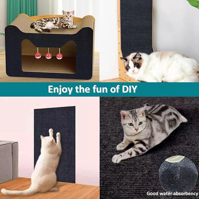 Cat Couch Protector,78.7"x15.8"Trimmable Self-Adhesive Cat Scratching Mat for Wall Scratcher(Black)